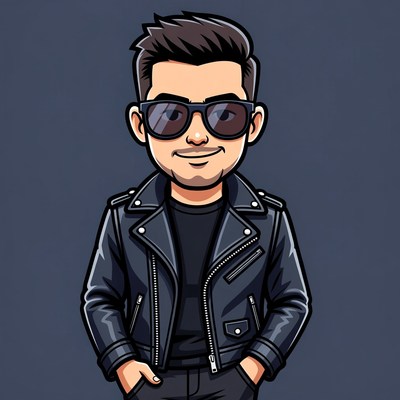 Cartoon man in leather jacket and sunglasses