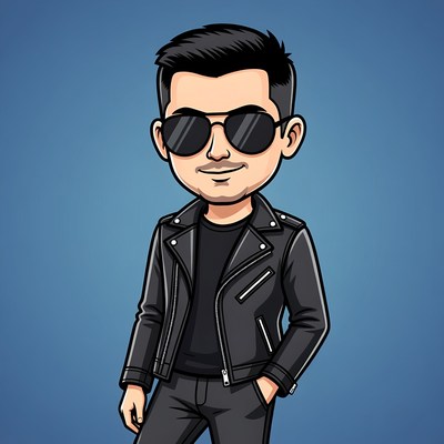 Cartoon man in leather jacket and sunglasses