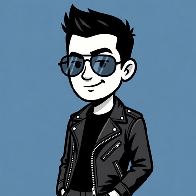 Cartoon man in leather jacket sunglasses
