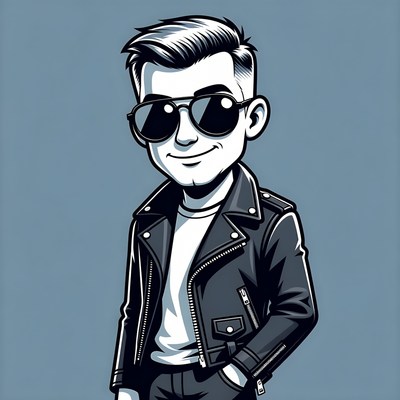 Cartoon man in leather jacket sunglasses