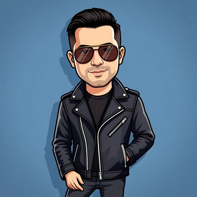 Cartoon man in leather jacket and sunglasses