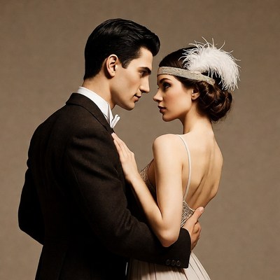 Man embracing woman in 1920s attire