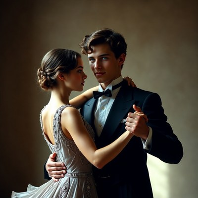 Elegant couple dancing ballroom