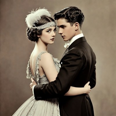 1920s Couple in Formal Embrace