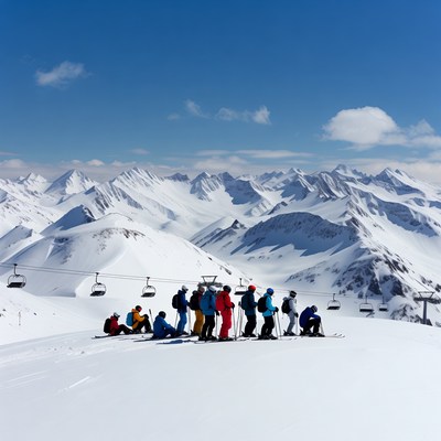 Group of skiers on snowy mountain