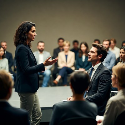 Woman speaking at business conference