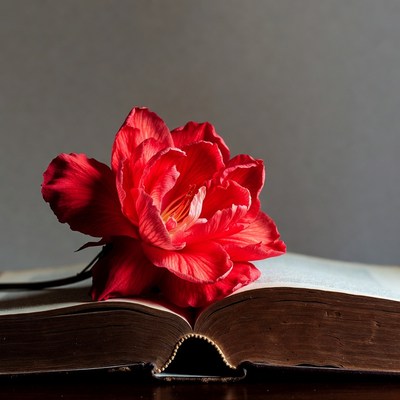 Red Dahlia on Open Book