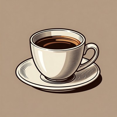 Cup of black coffee with saucer