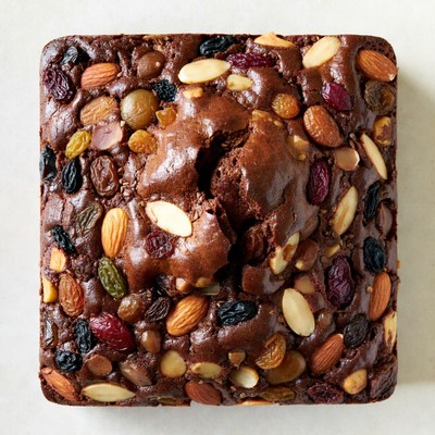Square Fruitcake with Nuts and Raisins