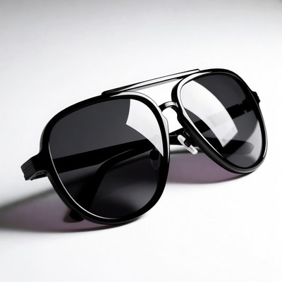 Black aviator sunglasses on white background