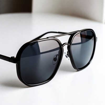 Black aviator sunglasses on white table