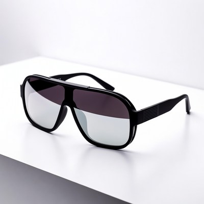Black aviator sunglasses on white surface