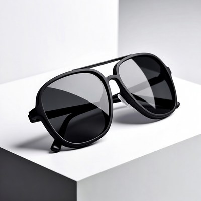 Black aviator sunglasses on white background