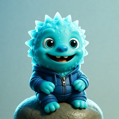 Cute blue spiky monster in hoodie
