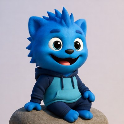 Blue cartoon cat in hoodie