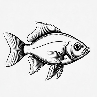 Black and white line art fish