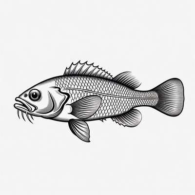Black and white sea bass illustration