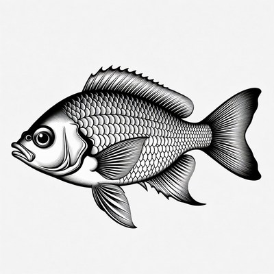 Black and white tilapia fish illustration