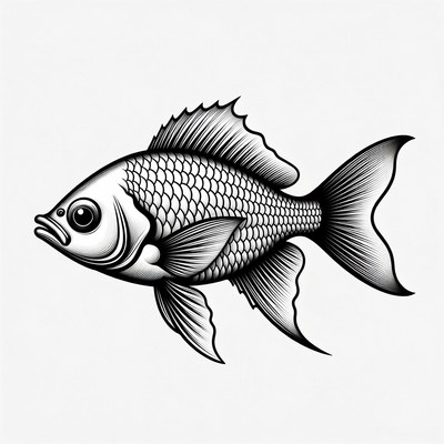 Black and white tilapia fish illustration