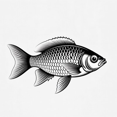 Black and white goldfish illustration