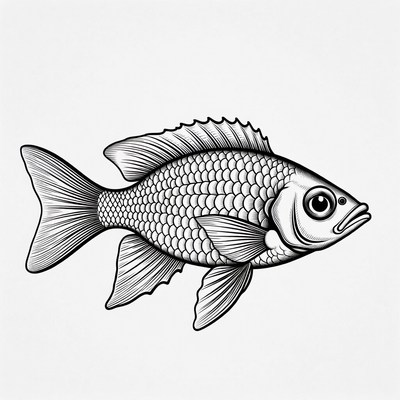 Black and white line art fish