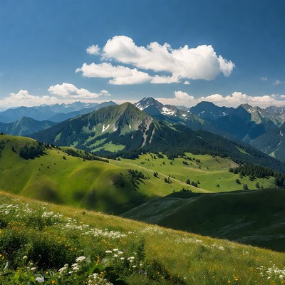Green Mountain Meadows with Snow Peaks