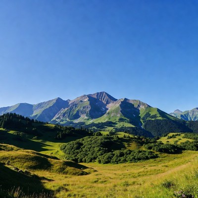 Majestic Green Mountains Under Blue Sky