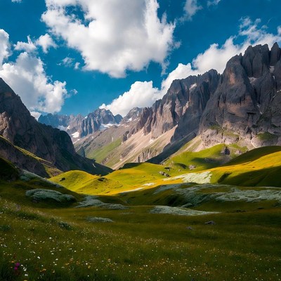 Majestic Mountains with Green Meadows