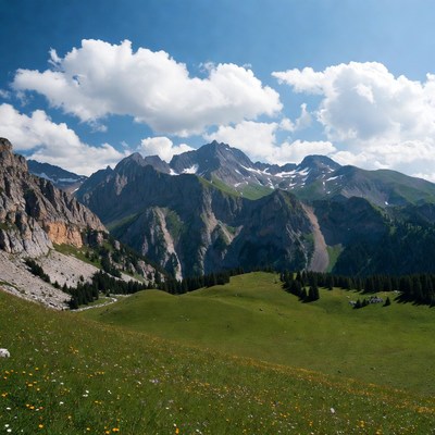 Alpine Mountains with Green Meadows