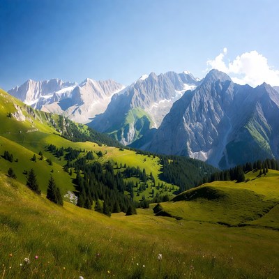 Alpine Mountains with Green Meadows
