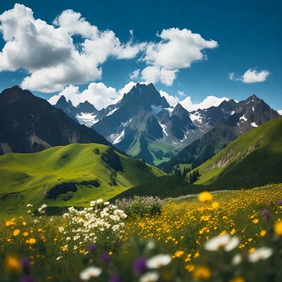 Mountain Valley with Wildflowers