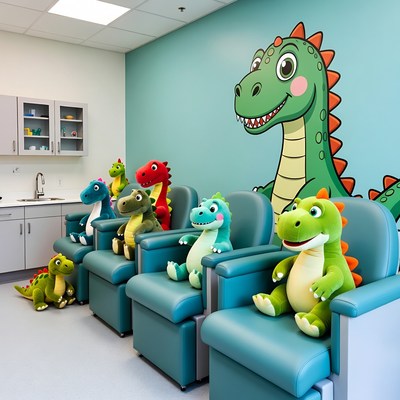 Stuffed dinosaurs in pediatric waiting room