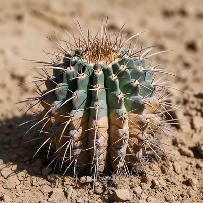 Spiny Green Barrel Cactus in Sand