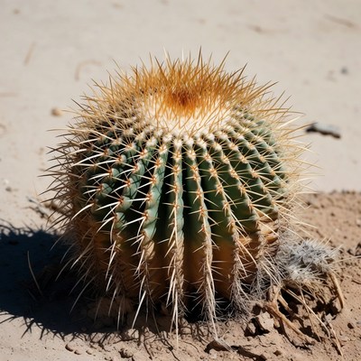 Golden Barrel Cactus in Desert Sand
