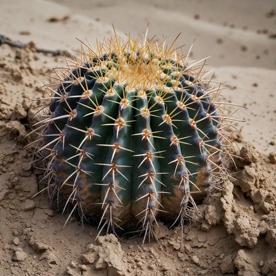 Golden Barrel Cactus in Sand