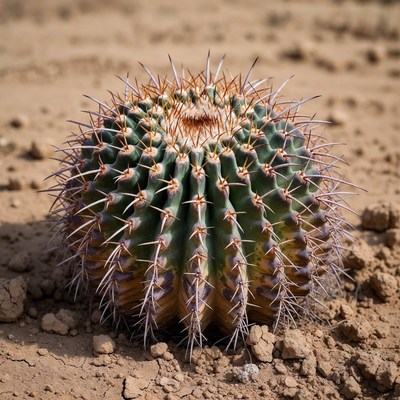 Spiny Barrel Cactus in Desert Sand