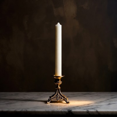 White Candle on Ornate Brass Candlestick