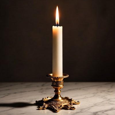 Burning Candle on Brass Candlestick