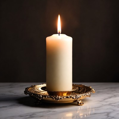 Lit Candle on Gold Holder