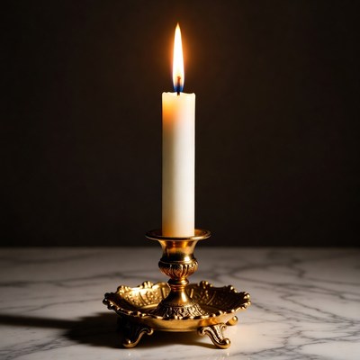 Lit Candle on Gold Candlestick