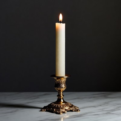 Lit Candle on Brass Candlestick