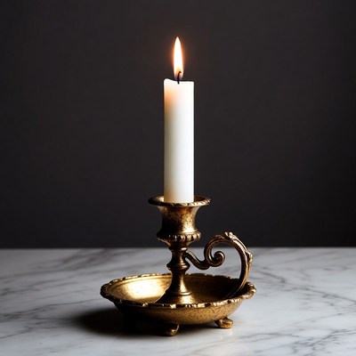 Lit Candle in Brass Candlestick