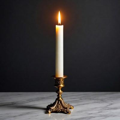 Lit Candle on Brass Candlestick