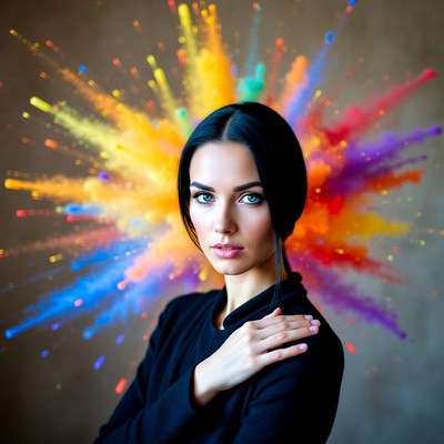 Woman with colorful powder explosion