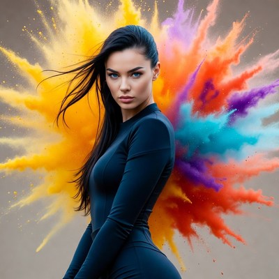 Woman with colorful powder explosion