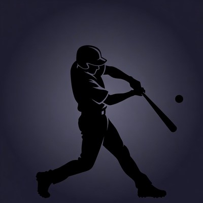 Baseball player swinging bat silhouette