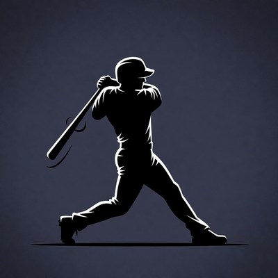 Baseball player swinging bat silhouette