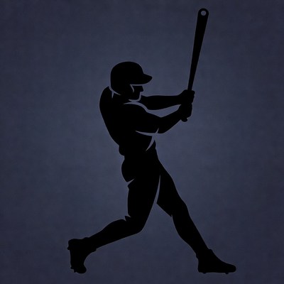 Baseball player swinging bat silhouette