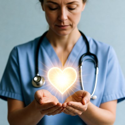 Nurse holding glowing heart