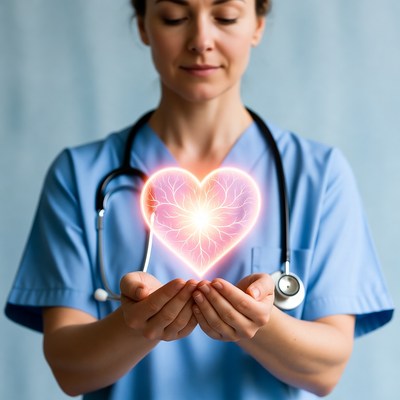 Nurse holding glowing heart